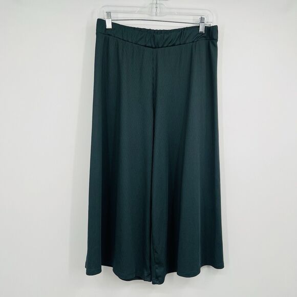 Womens Find Ribbed Emerald Green Cropped Pants Wide Leg Minimalist Capsule M - Picture 1 of 12